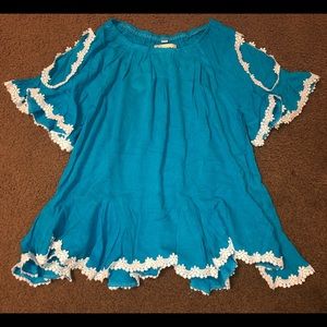 Crochet trim cold shoulder top